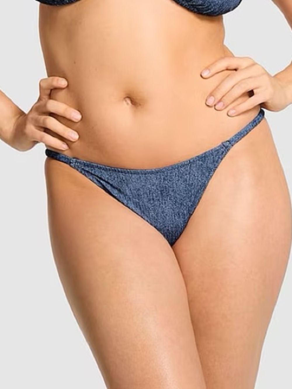 PINK Victoria's Secret Denim Blue Cheeky Swim Bikini Bottom